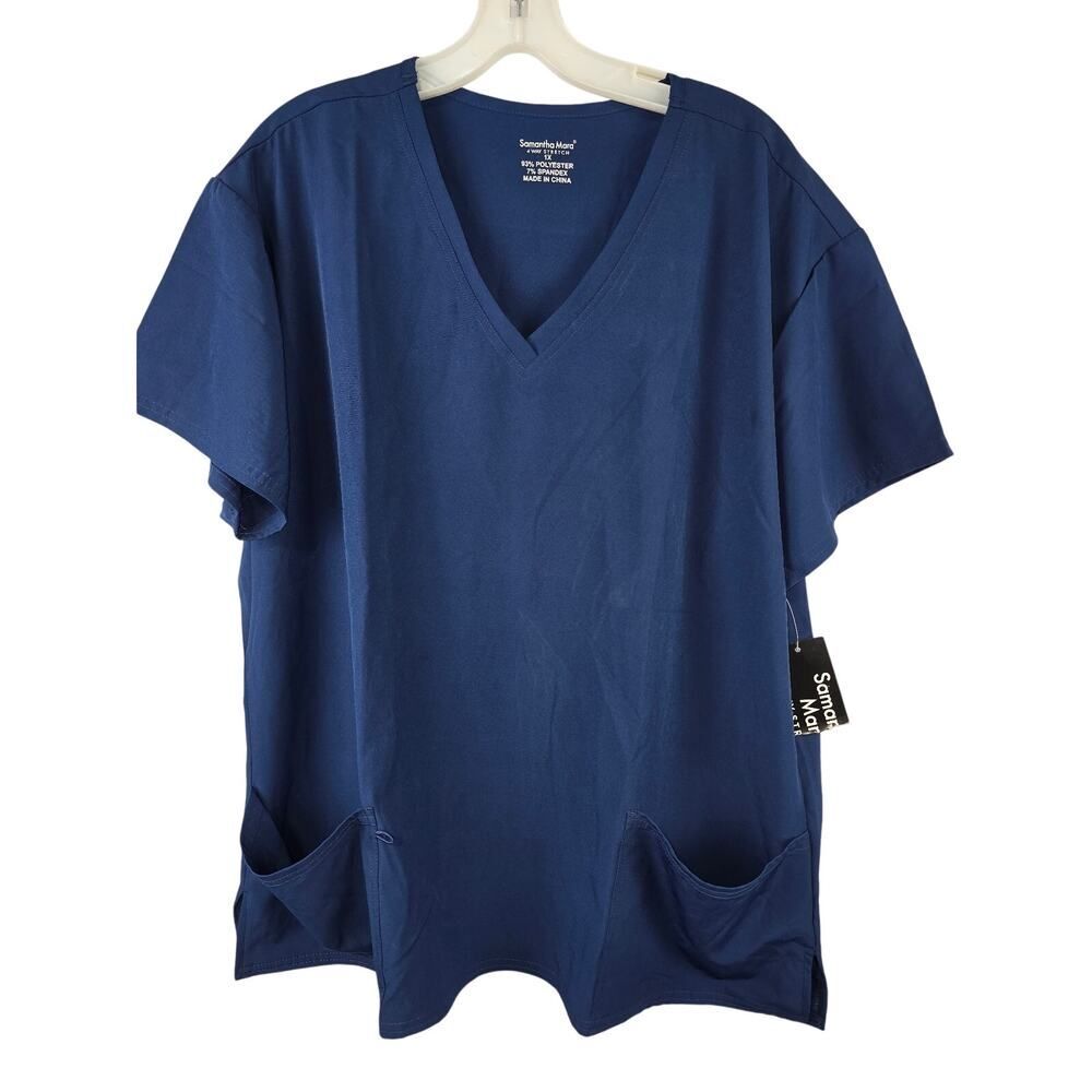 Samantha Mara‎ Scrub Top Women Stretch Size 1XL Medical Uniform